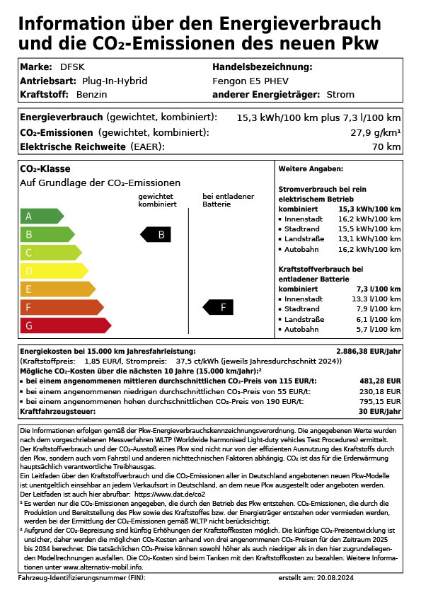 Datenblatt DFSK Fengon E5 PHEV